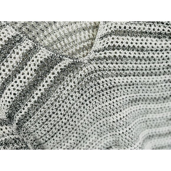 NIC + ZOE Open Knit Sweater V-Neck Tunic Gray White Oversized Sweater Size 2X - Picture 6 of 8